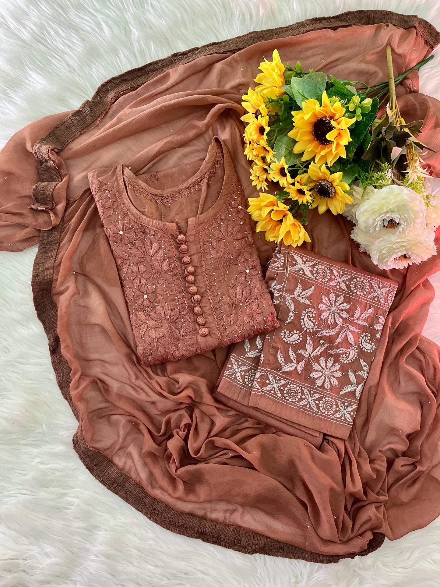 Lucknowi Chikankari Cotton Kurti Set, Hand Embroidered Women's Tunic, Traditional Ethnic Summer Outfit