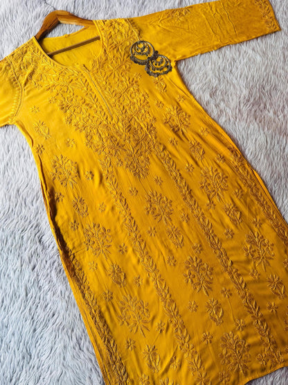 Dyeable Modal Chikankari Kurti, Handcrafted Lucknowi  Booti Embroidery, Custom Color Ethnic Wear for Women, Plus Size Kurta