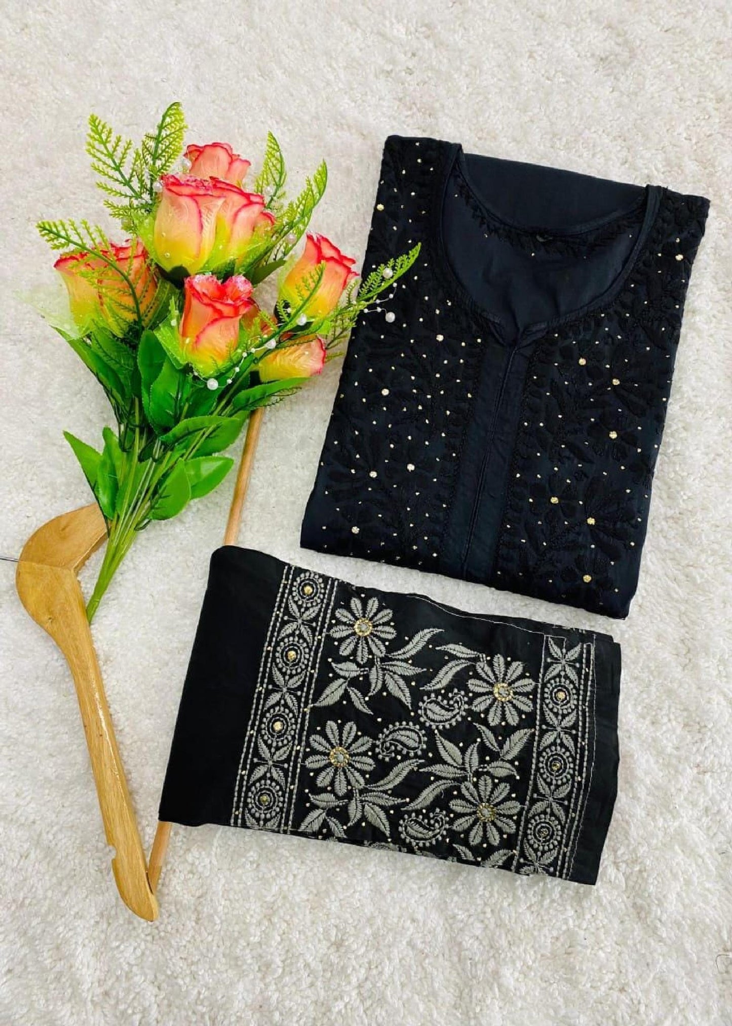 Lucknowi Chikankari Cotton Kurti Set, Hand Embroidered Women's Tunic, Traditional Ethnic Summer Outfit