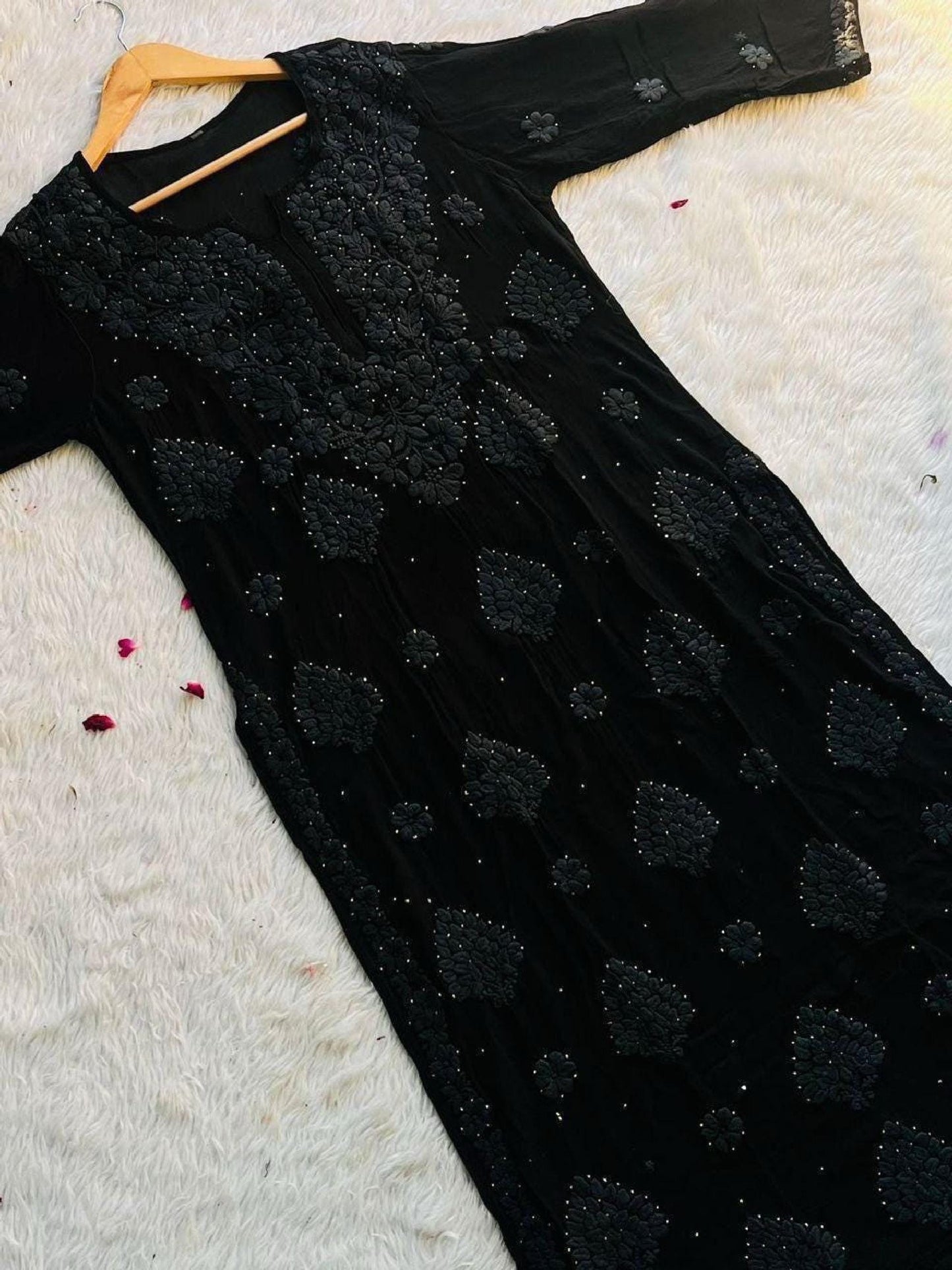 Hoor Viscose Mukesh Work Kurti, Handmade Embroidered Indian Tunic, Women's Ethnic Designer Top, Traditional Festive Party Apparel