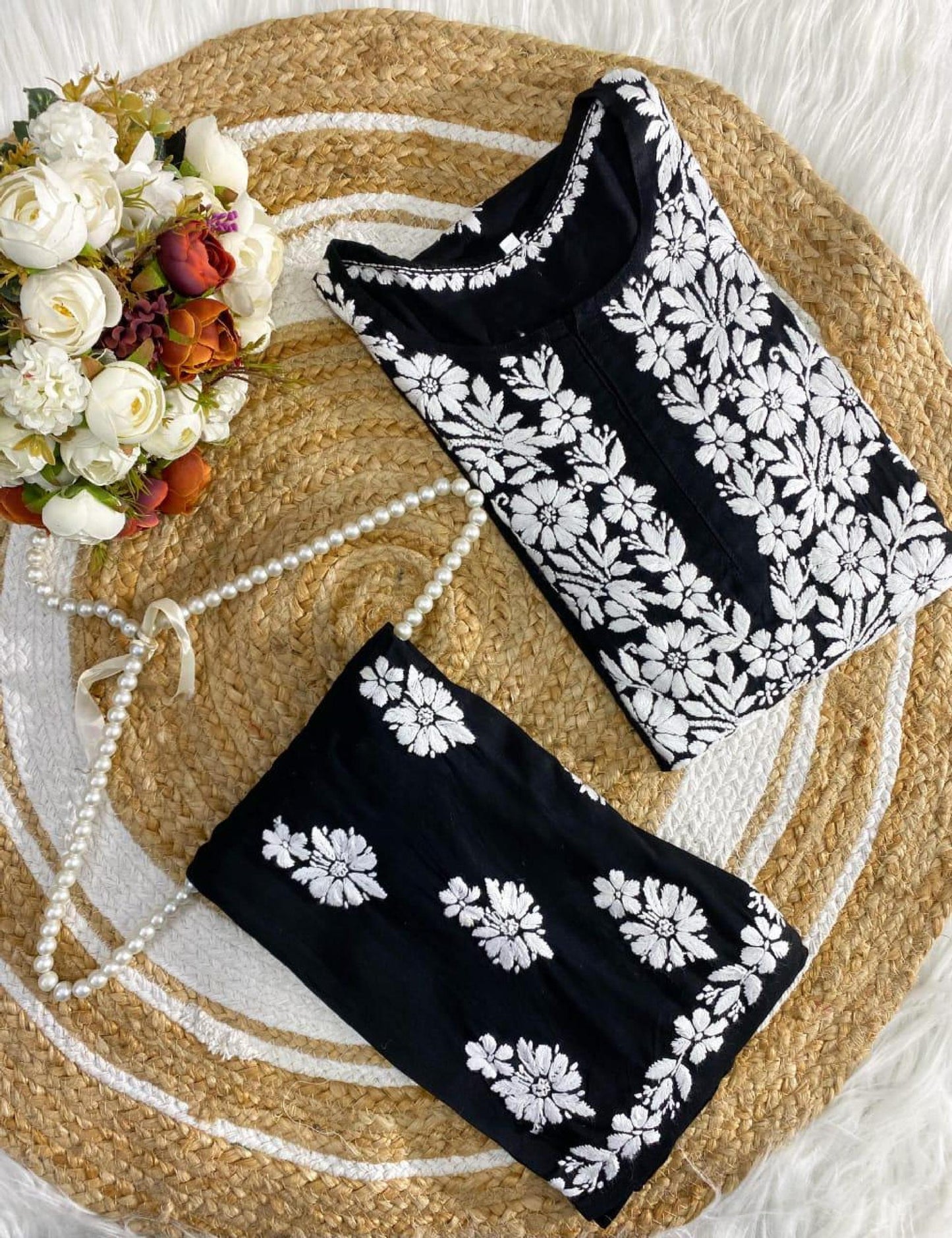 3D Heavy Embroidery Modal Plazo Set, Pure Lucknowi Chikankari Kurti Suit, Plus Size Festive Partywear Tunic Top, Handcrafted Ladies Kurti