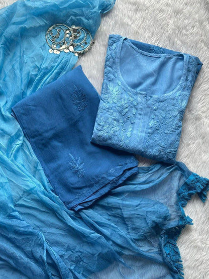 Soft Rayon Ombre Kurti Plazo Set, Handcrafted Chikankari Indian Suit, Plus Size Festive Tunic Set, Lucknowi Embroidered Salwar Kameez