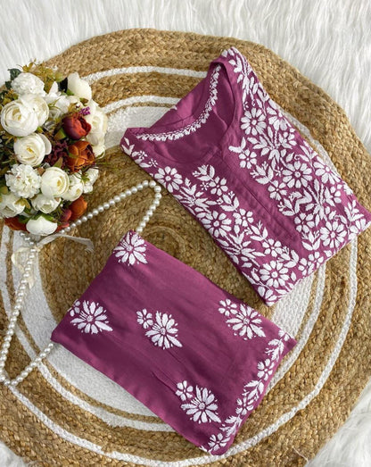 3D Heavy Embroidery Modal Plazo Set, Pure Lucknowi Chikankari Kurti Suit, Plus Size Festive Partywear Tunic Top, Handcrafted Ladies Kurti