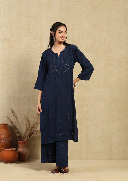 Kurta Set Cotton Mukaish Chikankari: Handmade Traditional Plus Size Women's Apparel