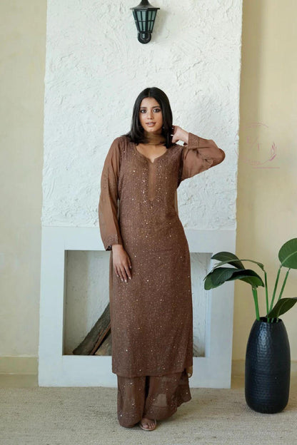 Royal Resham Mukesh Lucknowi Chikankari Kurti, Handmade Embroidered Indian Tunic, Ethnic Women's Chikan Garment, Traditional Festive Dress