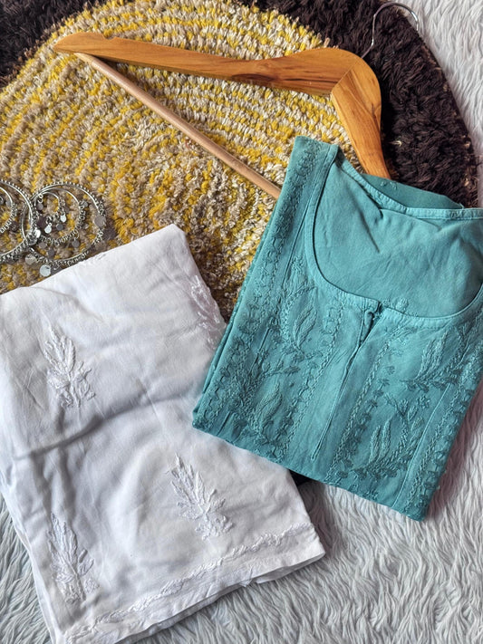Premium Dyeable Rayon Chikankari Short Kurti Set, Handmade Lucknowi Embroidery Plazo Outfit, Plus Size Kurta Tunic Top, Summer Ethnic Wear