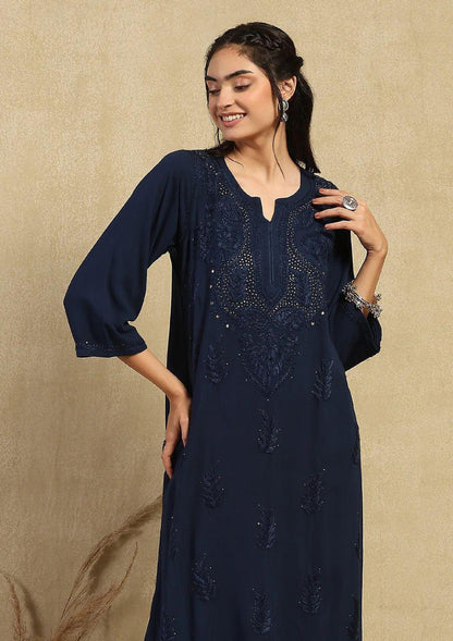 Kurta Set Cotton Mukaish Chikankari: Handmade Traditional Plus Size Women's Apparel