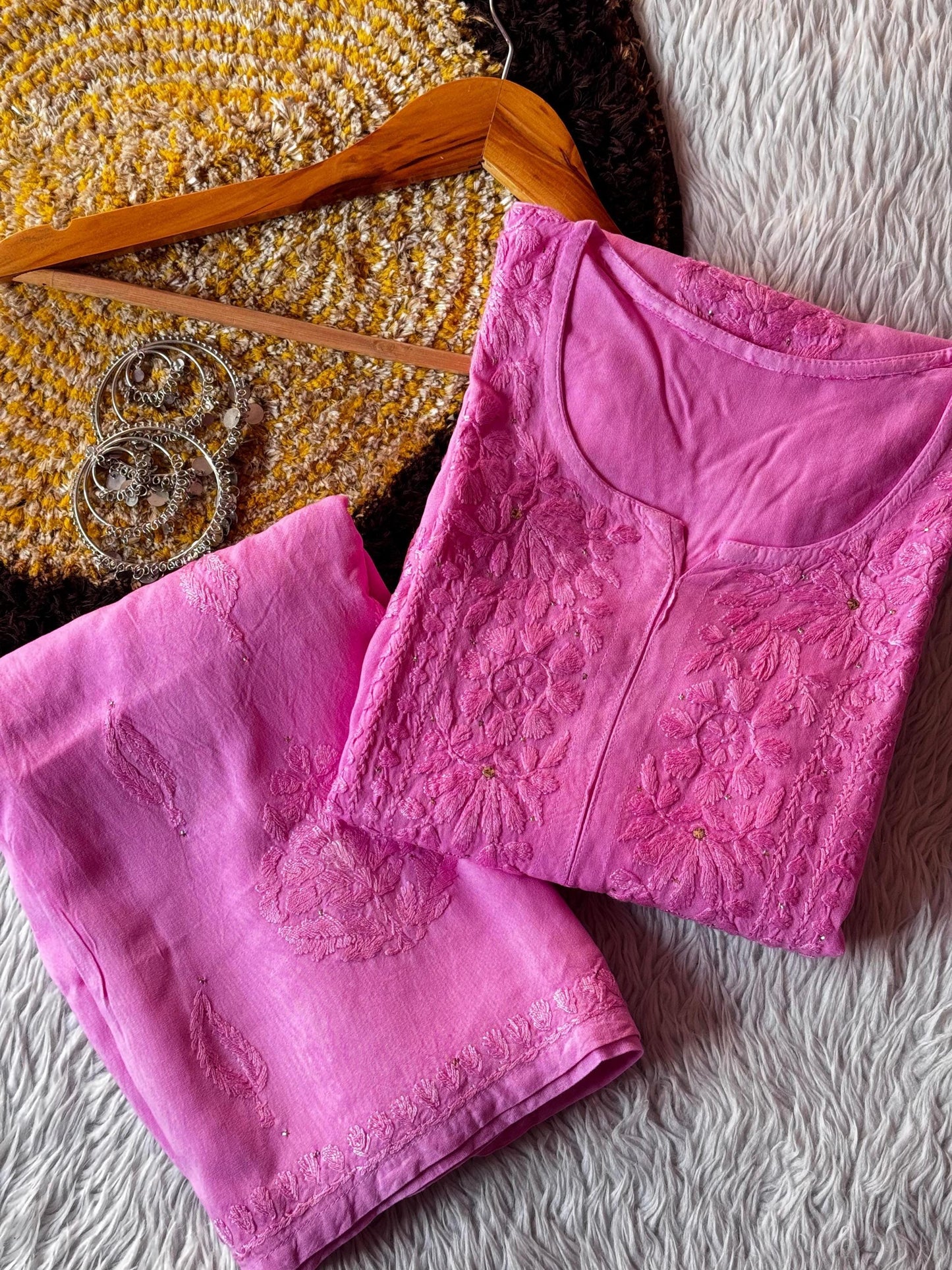 Soft Rayon Mukesh Kurti Plazo Set, Heavy Work Hand Embroidered Tunic, Traditional Chikankari Ethnic Suit