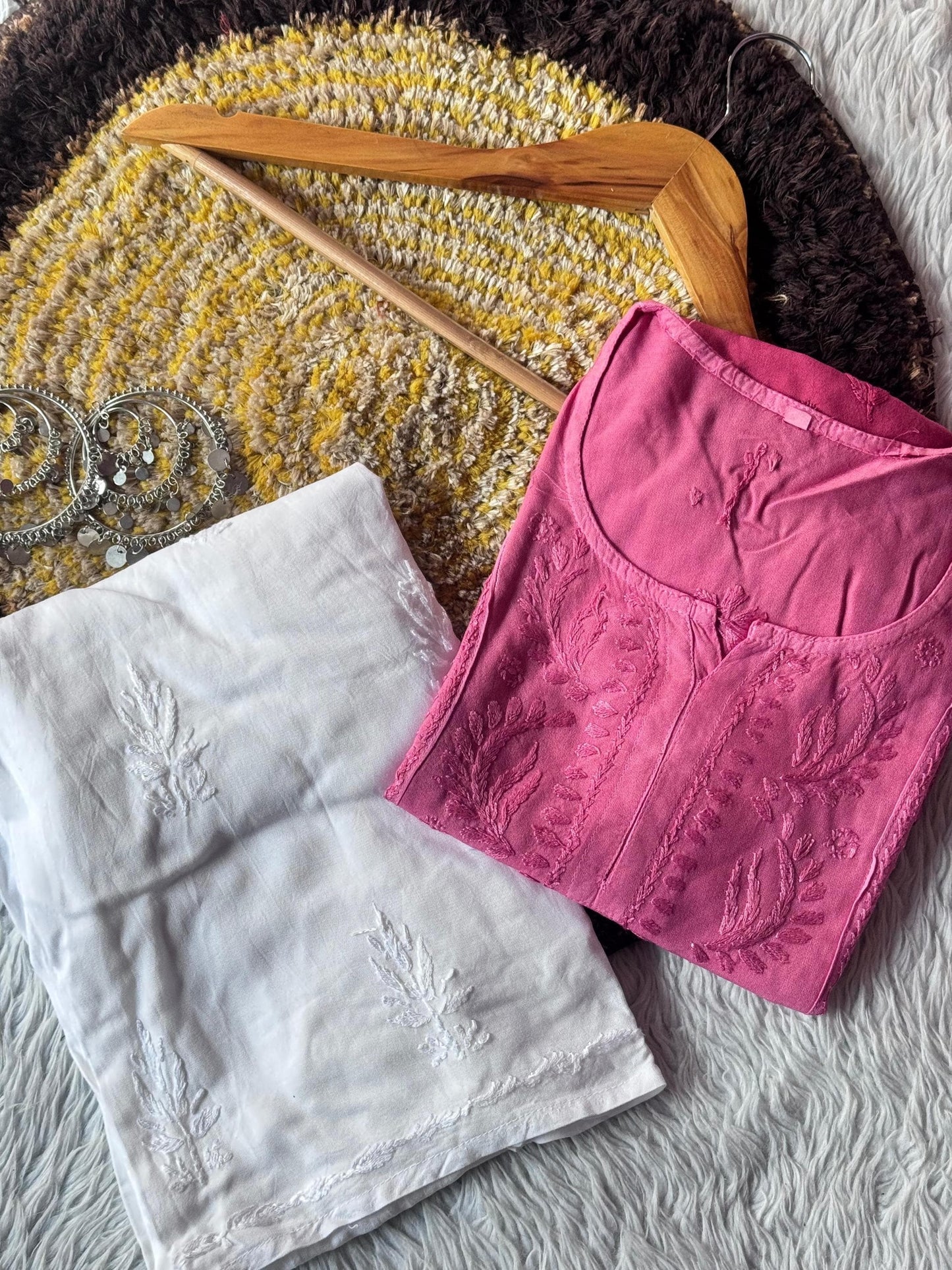 Premium Dyeable Rayon Chikankari Short Kurti Set, Handmade Lucknowi Embroidery Plazo Outfit, Plus Size Kurta Tunic Top, Summer Ethnic Wear