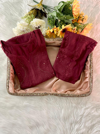 Kurta Set Cotton Mukaish Chikankari: Handmade Traditional Plus Size Women's Apparel