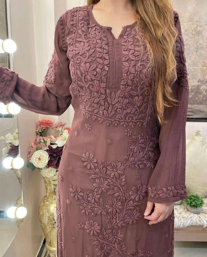 Luxe Viscose, Chafi 3D Work, Handcrafted, Lucknowi, For Women, Festive, and Daily Wear