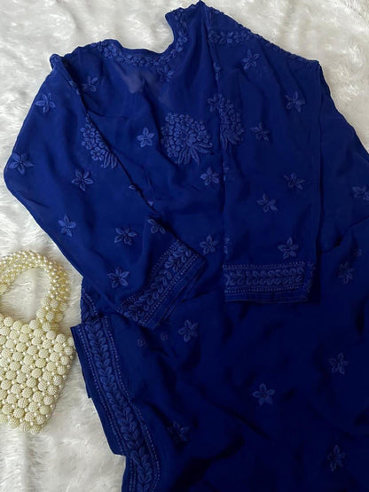 Luxe Viscose, Chafi 3D Work, Handcrafted, Lucknowi, For Women, Festive, and Daily Wear