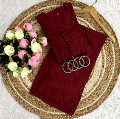 Chikankari Kurta Set Hand-Embroidered Dobby Cotton Indian Wear S-XL Heritage Art Traditional Outfit