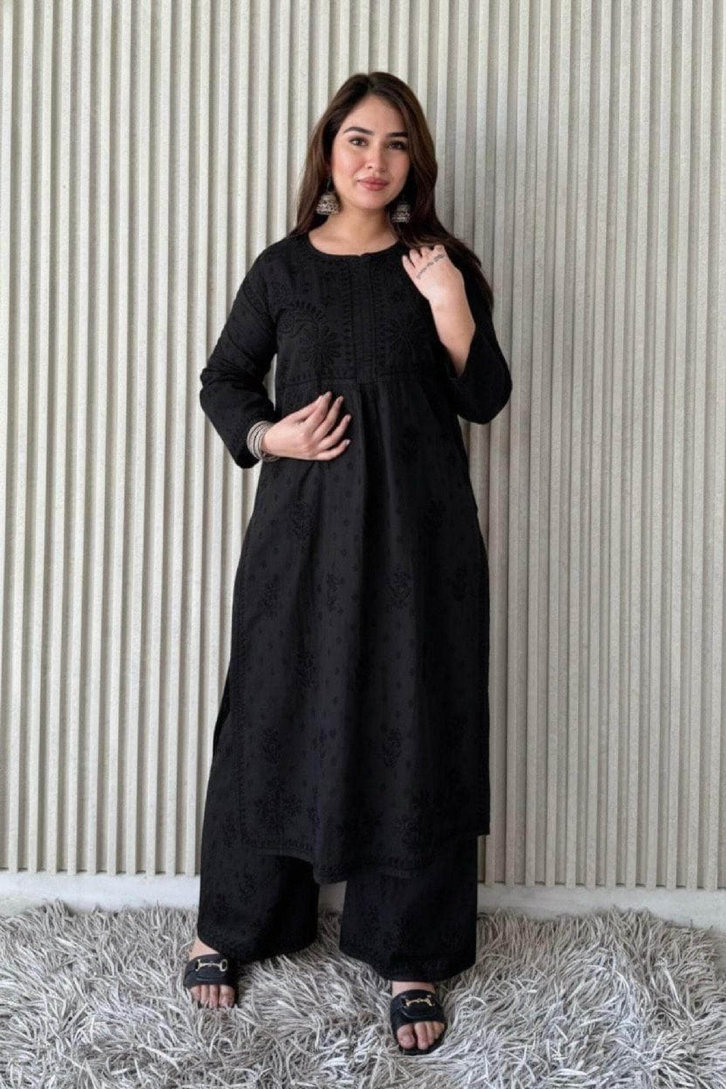 Kurta Plazo Suit Cotton Chikankari: Nyra Cut Handcrafted Lucknowi Set with Pockets