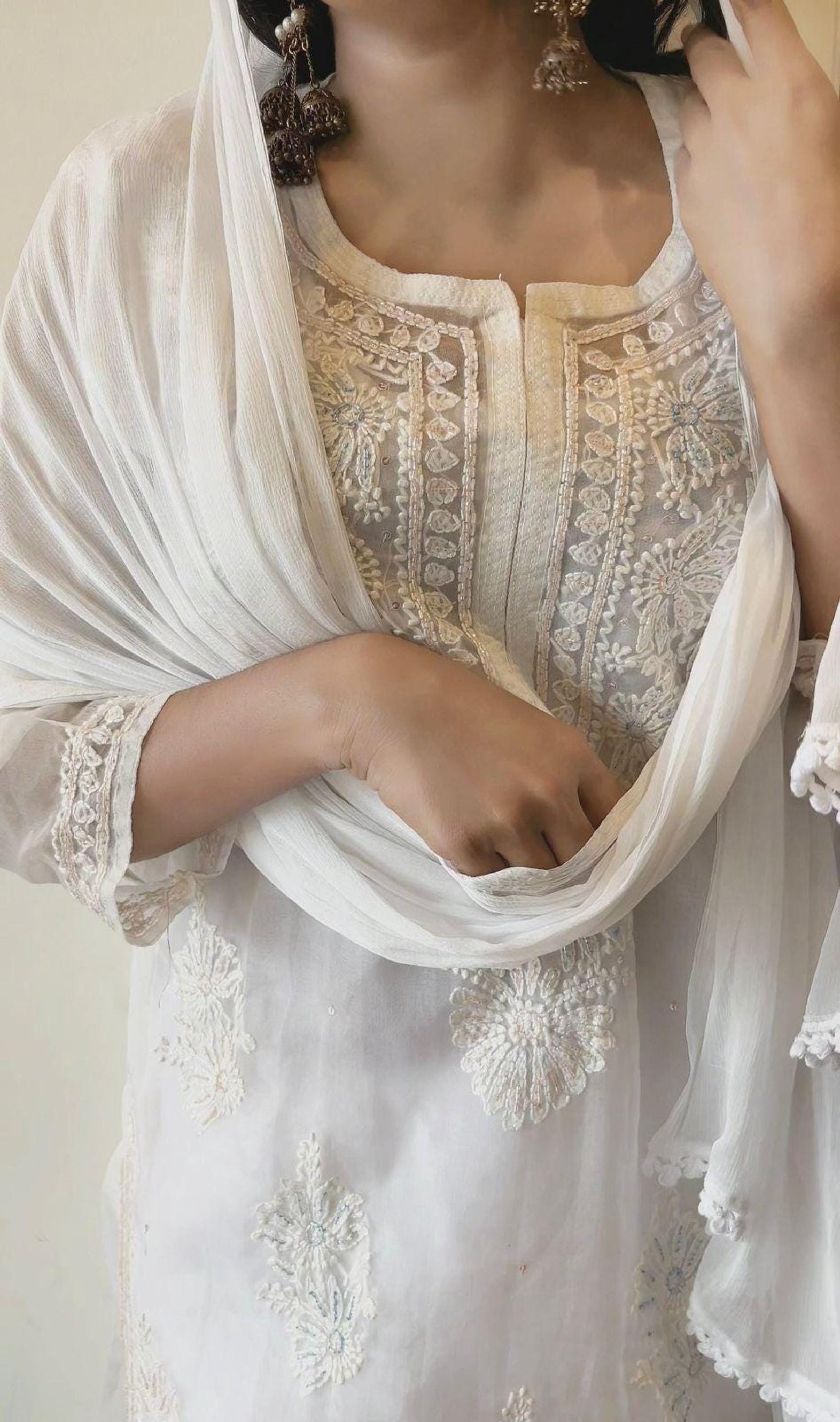 Chikankari Kurti Organza Cut Dana: Handcrafted Designer Partywear Dress