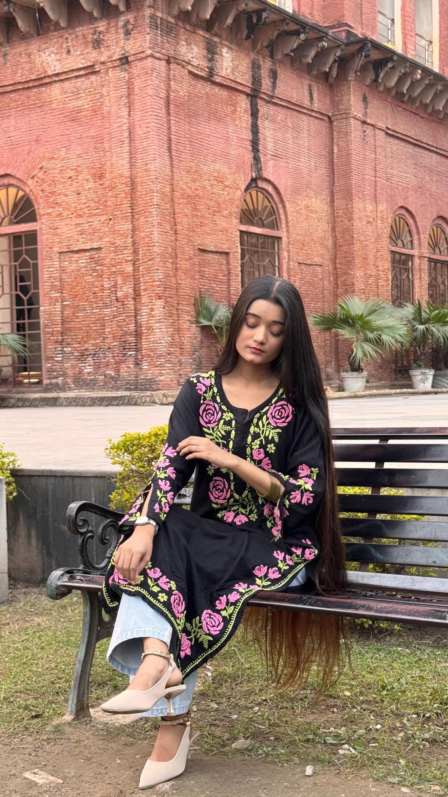 Rayon Chikankari Kurti Hand Embroidery, Women's Ethnic Tunic Top, Lucknowi Traditional Casual Dress, Indian Designer Apparel