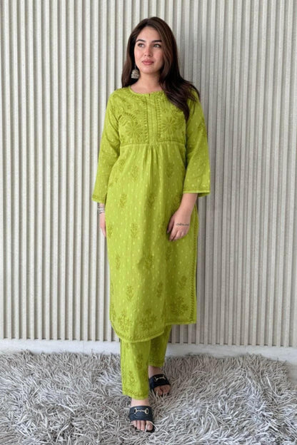 Kurta Plazo Suit Cotton Chikankari: Nyra Cut Handcrafted Lucknowi Set with Pockets