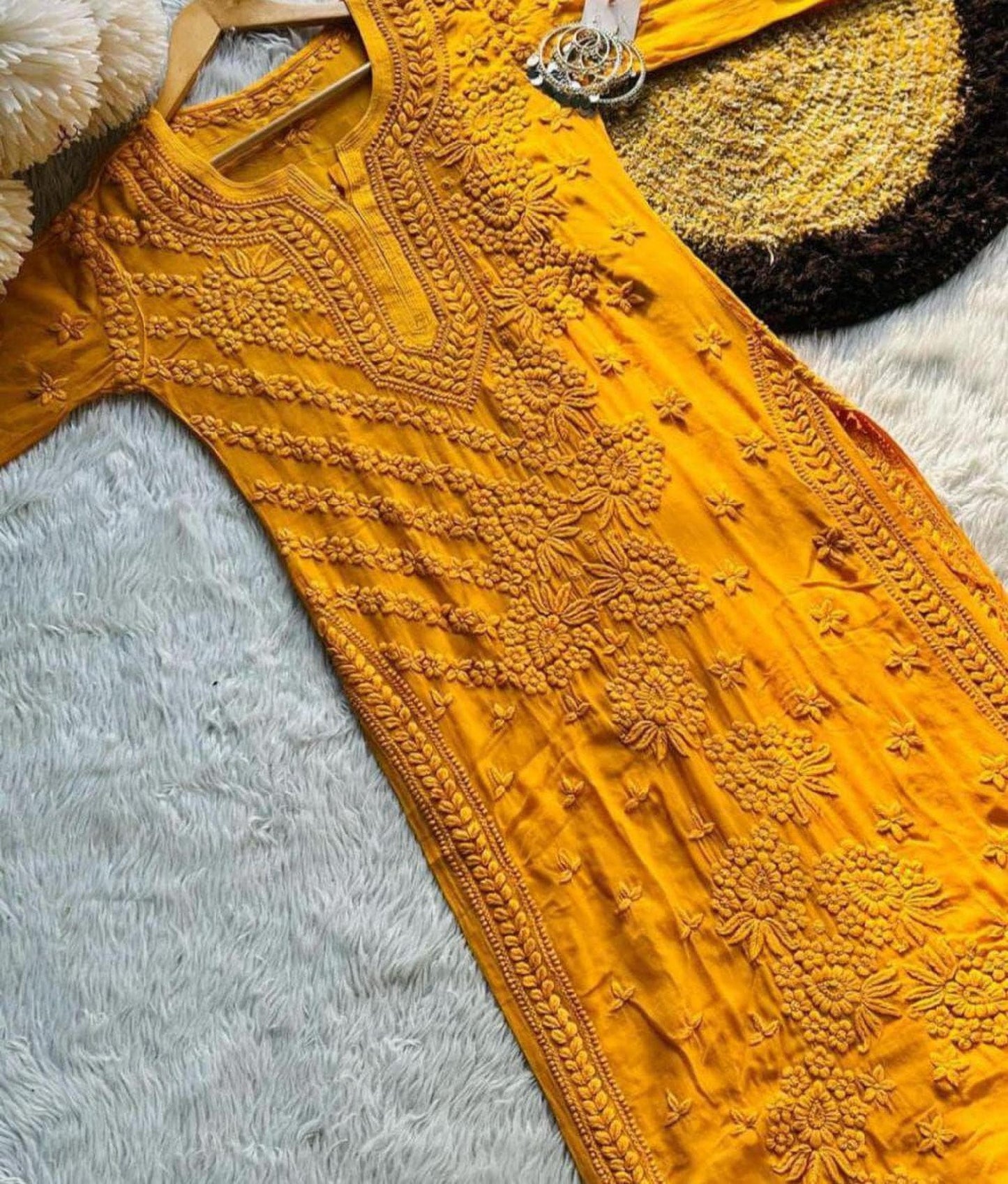 Luxe Viscose, Chafi 3D Work, Handcrafted, Lucknowi, For Women, Festive, and Daily Wear