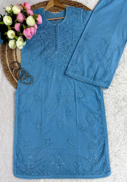 Chikankari Kurta Set Hand-Embroidered Dobby Cotton Indian Wear S-XL Heritage Art Traditional Outfit