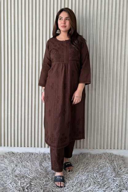 Kurta Plazo Suit Cotton Chikankari: Nyra Cut Handcrafted Lucknowi Set with Pockets