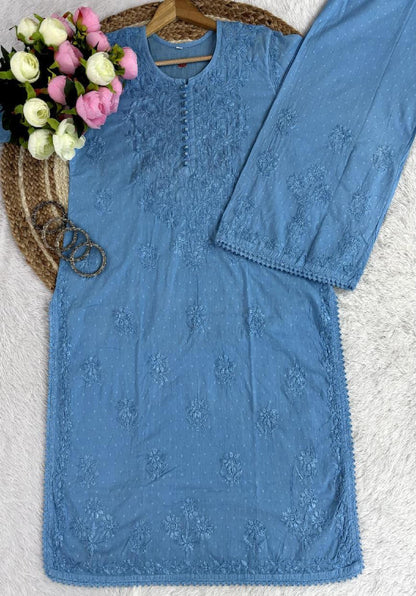 Chikankari Kurta Set Hand-Embroidered Dobby Cotton Indian Wear S-XL Heritage Art Traditional Outfit