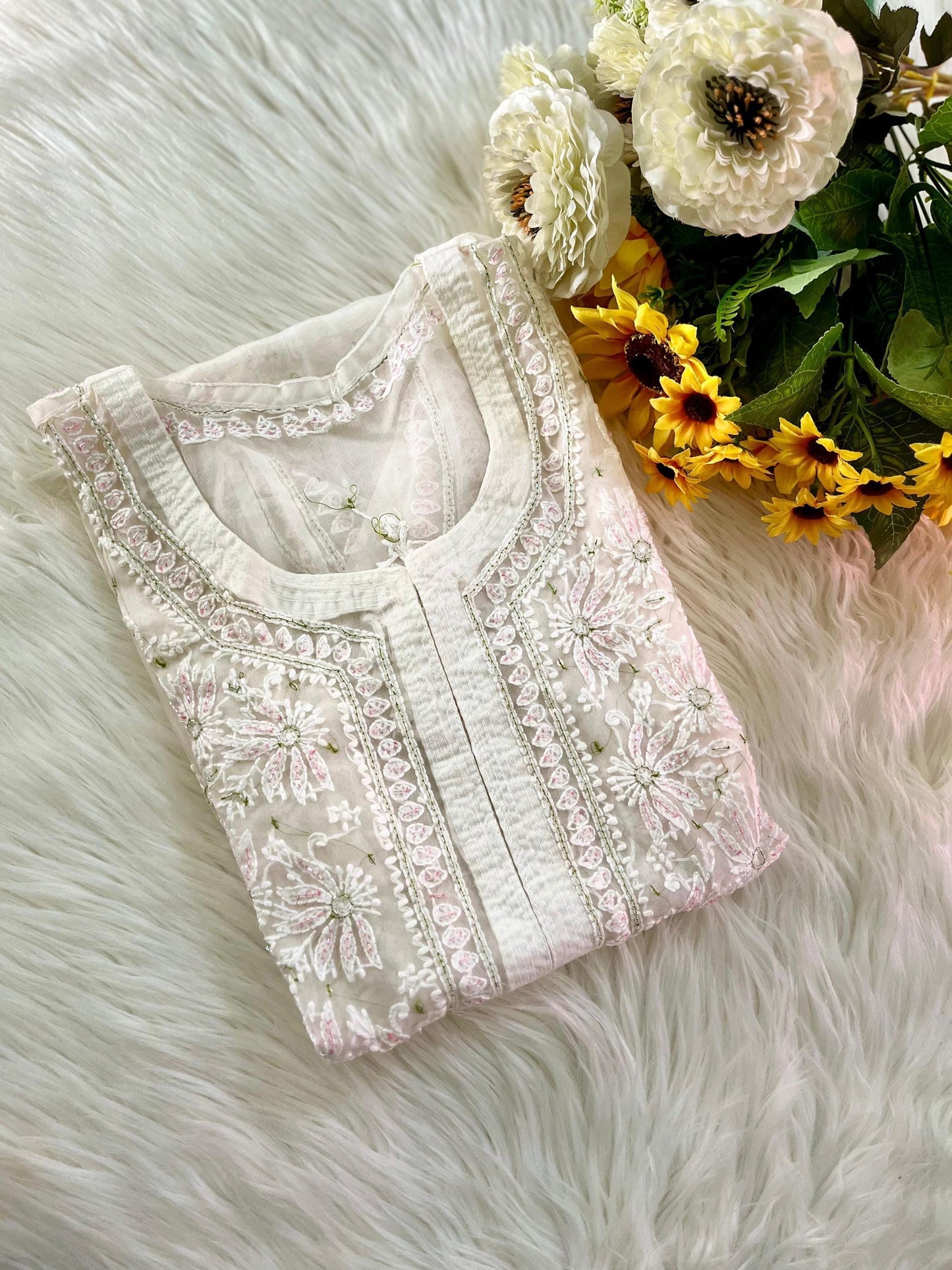 Chikankari Kurti Organza Cut Dana: Handcrafted Designer Partywear Dress