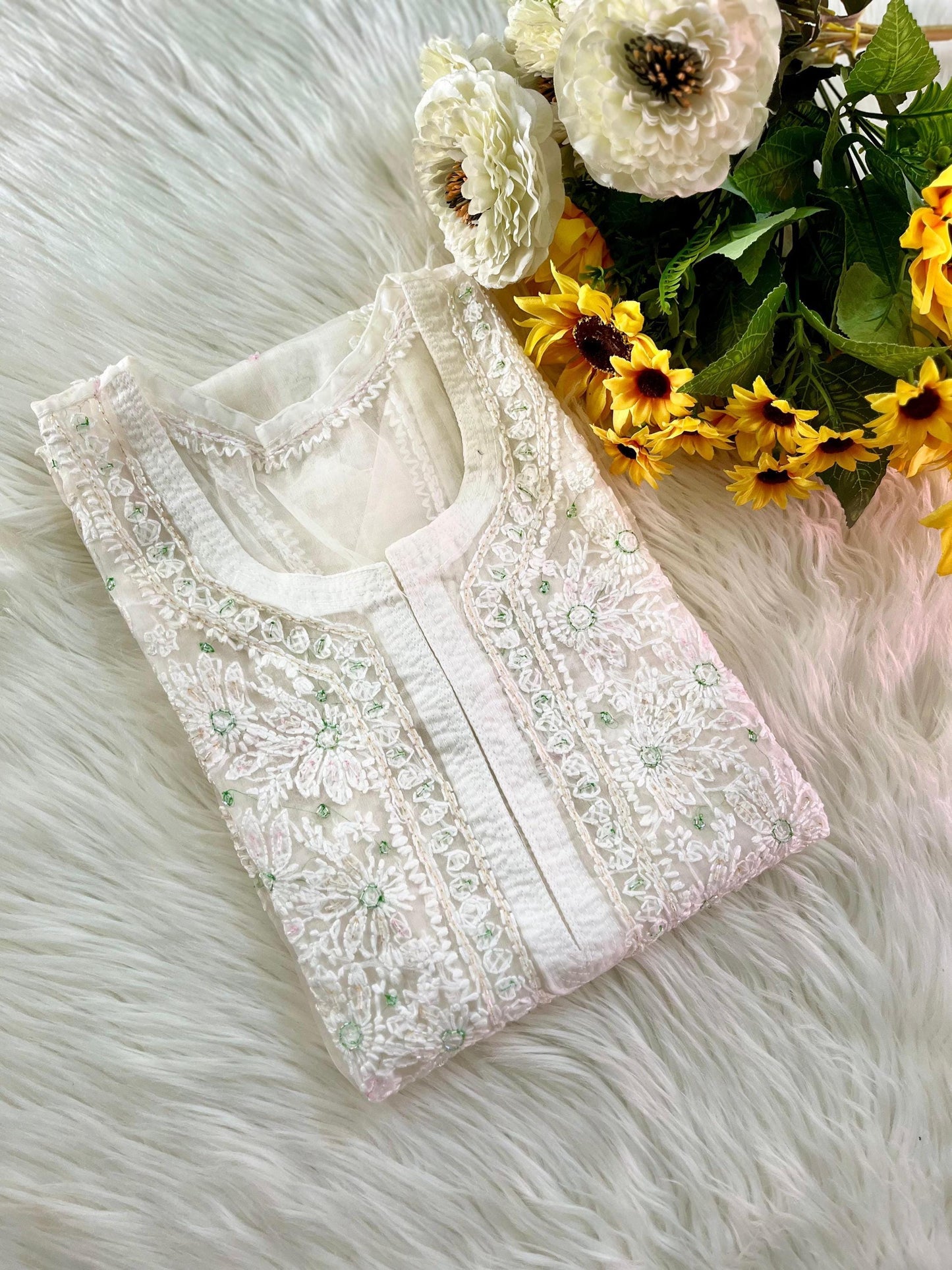Chikankari Kurti Organza Cut Dana: Handcrafted Designer Partywear Dress