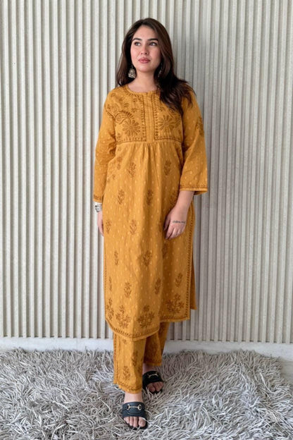 Kurta Plazo Suit Cotton Chikankari: Nyra Cut Handcrafted Lucknowi Set with Pockets