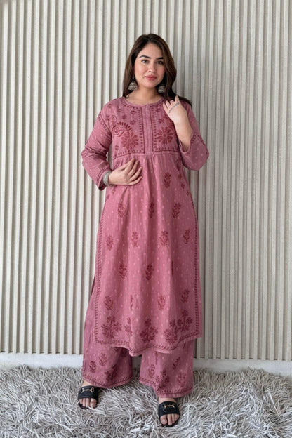 Kurta Plazo Suit Cotton Chikankari: Nyra Cut Handcrafted Lucknowi Set with Pockets