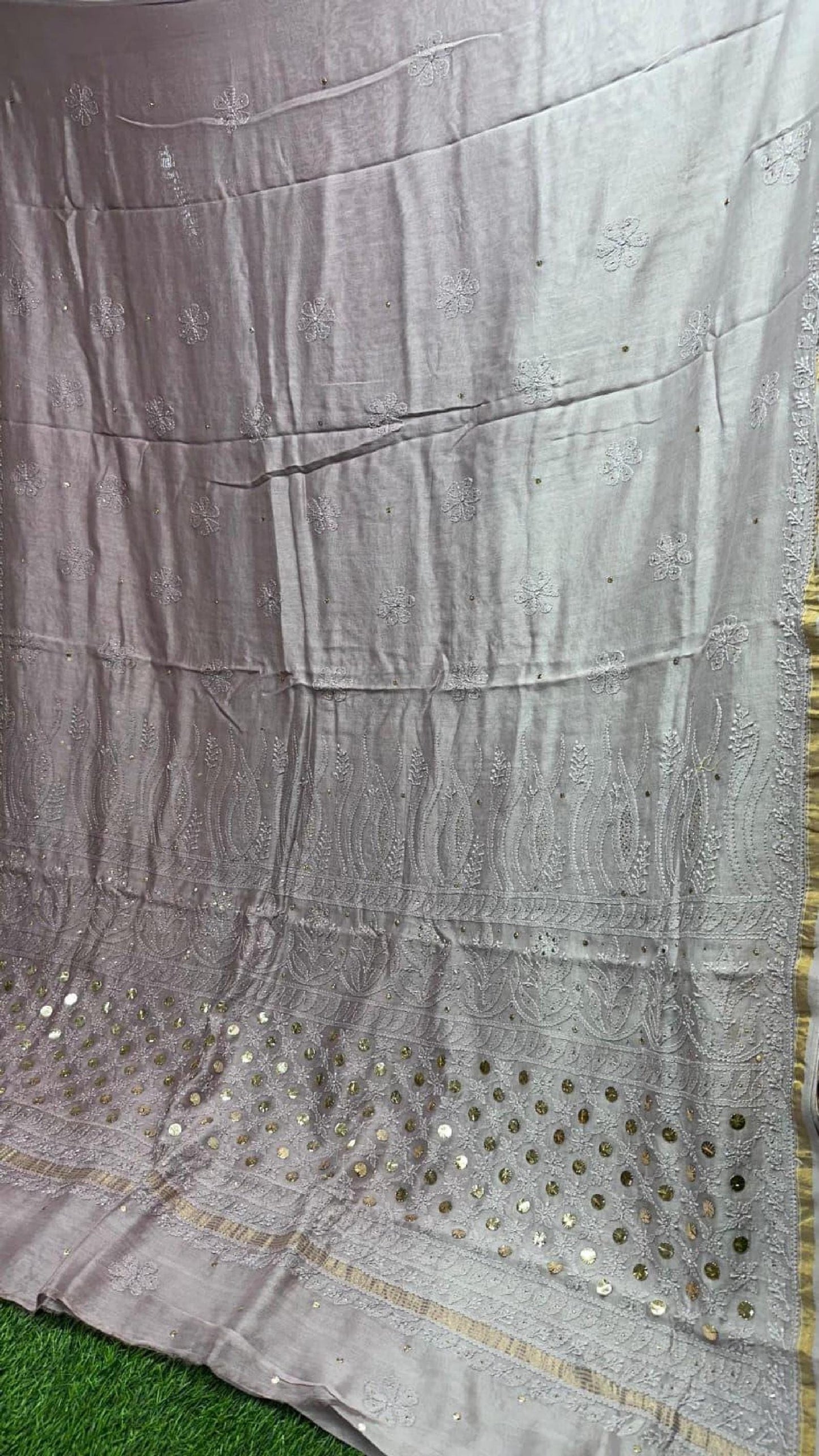 Chikan Chanderi Silk Saree: Dyeable Mukesh Handcrafted Bridal Wedding Ethnic Drape, Luxurious Artistry