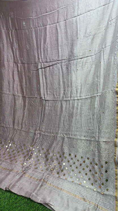 Chikan Chanderi Silk Saree: Dyeable Mukesh Handcrafted Bridal Wedding Ethnic Drape, Luxurious Artistry