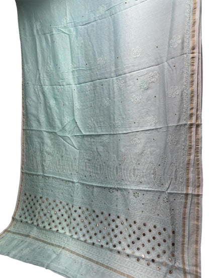 Chikan Chanderi Silk Saree: Dyeable Mukesh Handcrafted Bridal Wedding Ethnic Drape, Luxurious Artistry