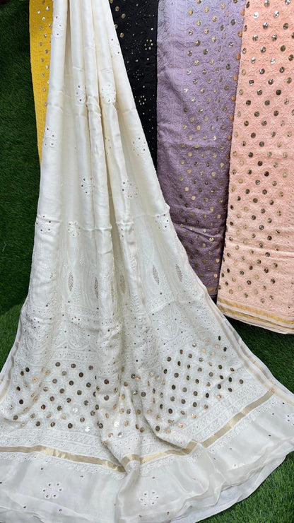 Chikan Chanderi Silk Saree: Dyeable Mukesh Handcrafted Bridal Wedding Ethnic Drape, Luxurious Artistry