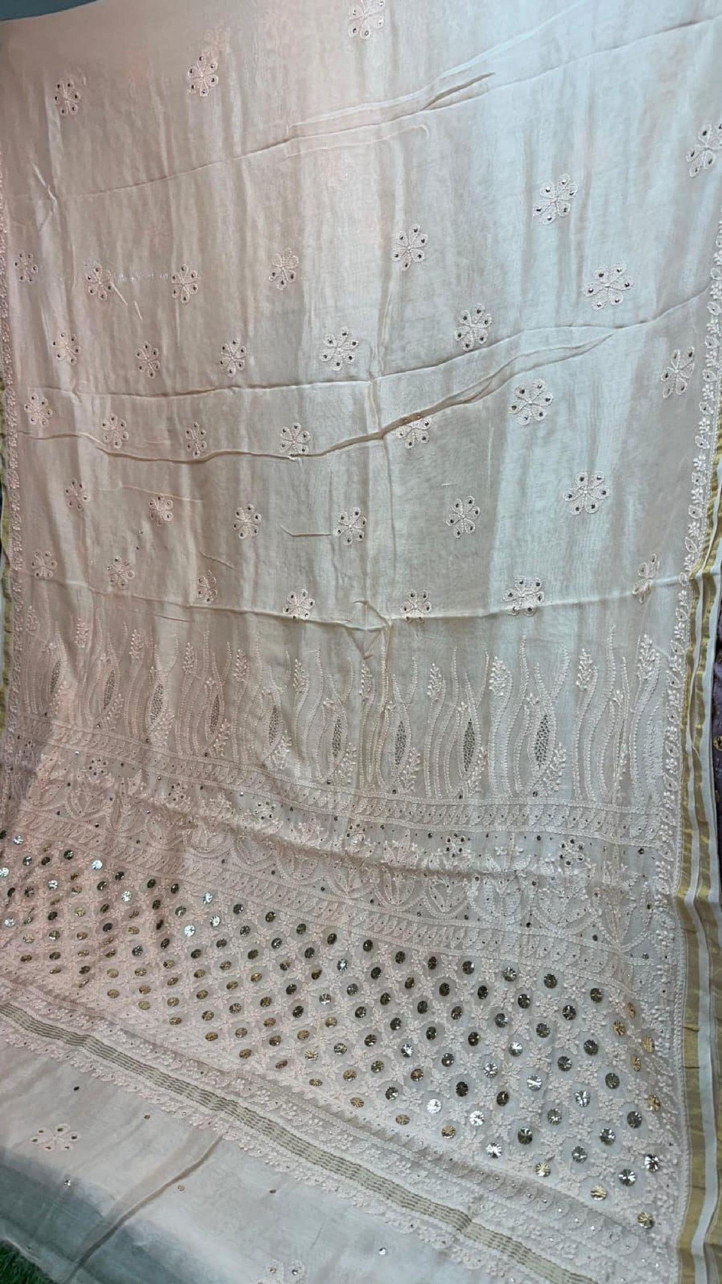 Chikan Chanderi Silk Saree: Dyeable Mukesh Handcrafted Bridal Wedding Ethnic Drape, Luxurious Artistry