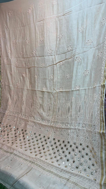 Chikan Chanderi Silk Saree: Dyeable Mukesh Handcrafted Bridal Wedding Ethnic Drape, Luxurious Artistry