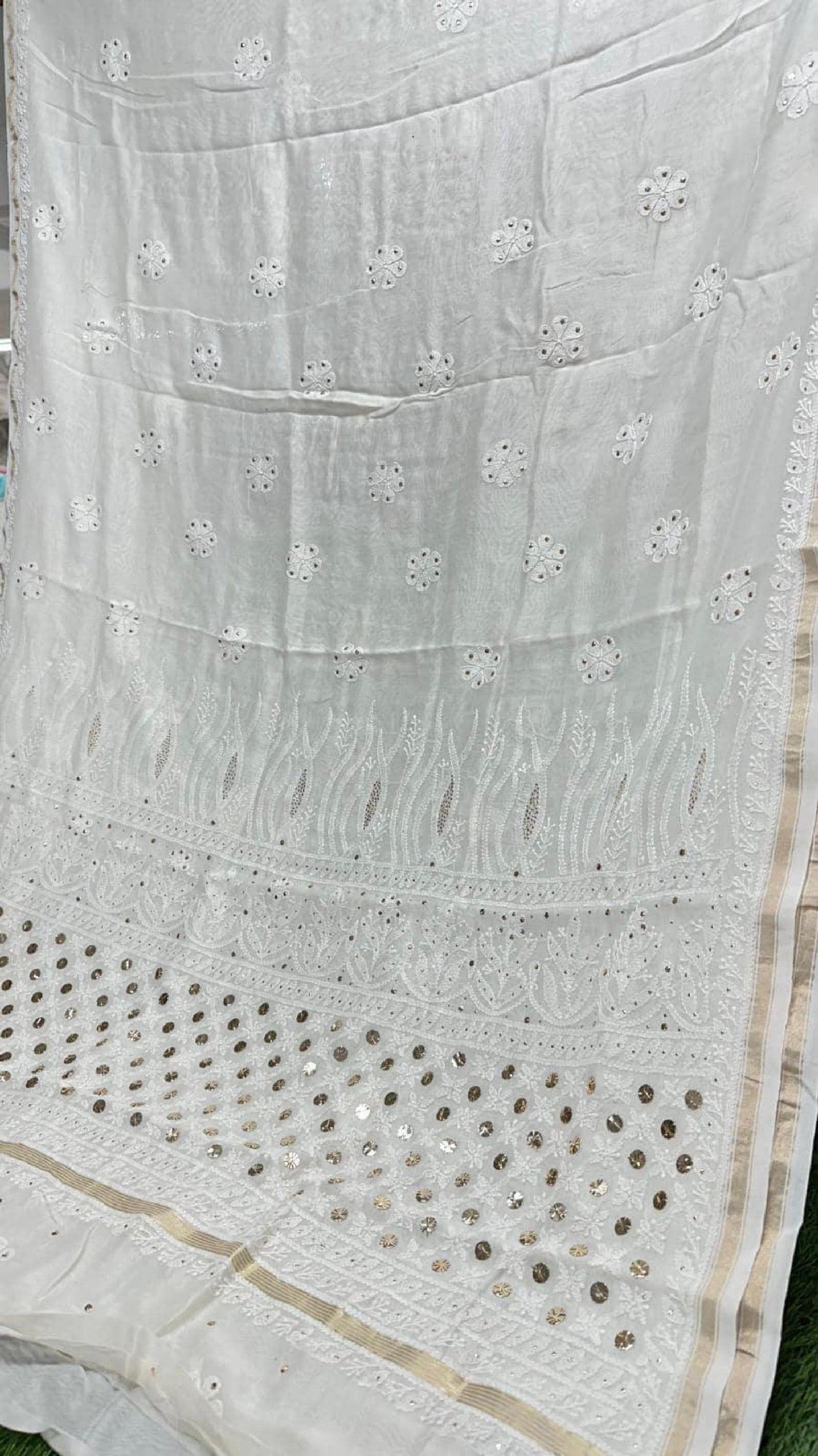 Chikan Chanderi Silk Saree: Dyeable Mukesh Handcrafted Bridal Wedding Ethnic Drape, Luxurious Artistry