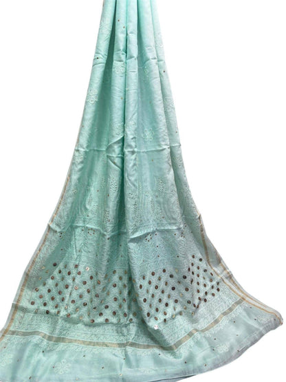 Chikan Chanderi Silk Saree: Dyeable Mukesh Handcrafted Bridal Wedding Ethnic Drape, Luxurious Artistry