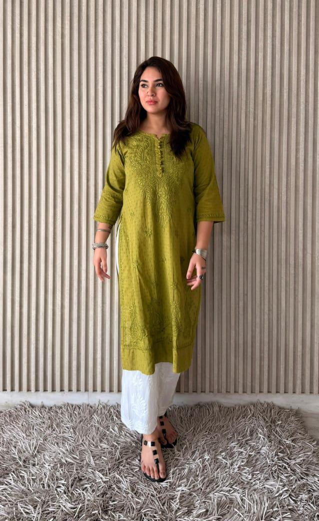 Soft Handcrafted Chikankari Kurti Plazo Set, Traditional Lucknowi Embroidery Suit, Comfortable Plus Size Indian Outfit, Festive Summer Kurta