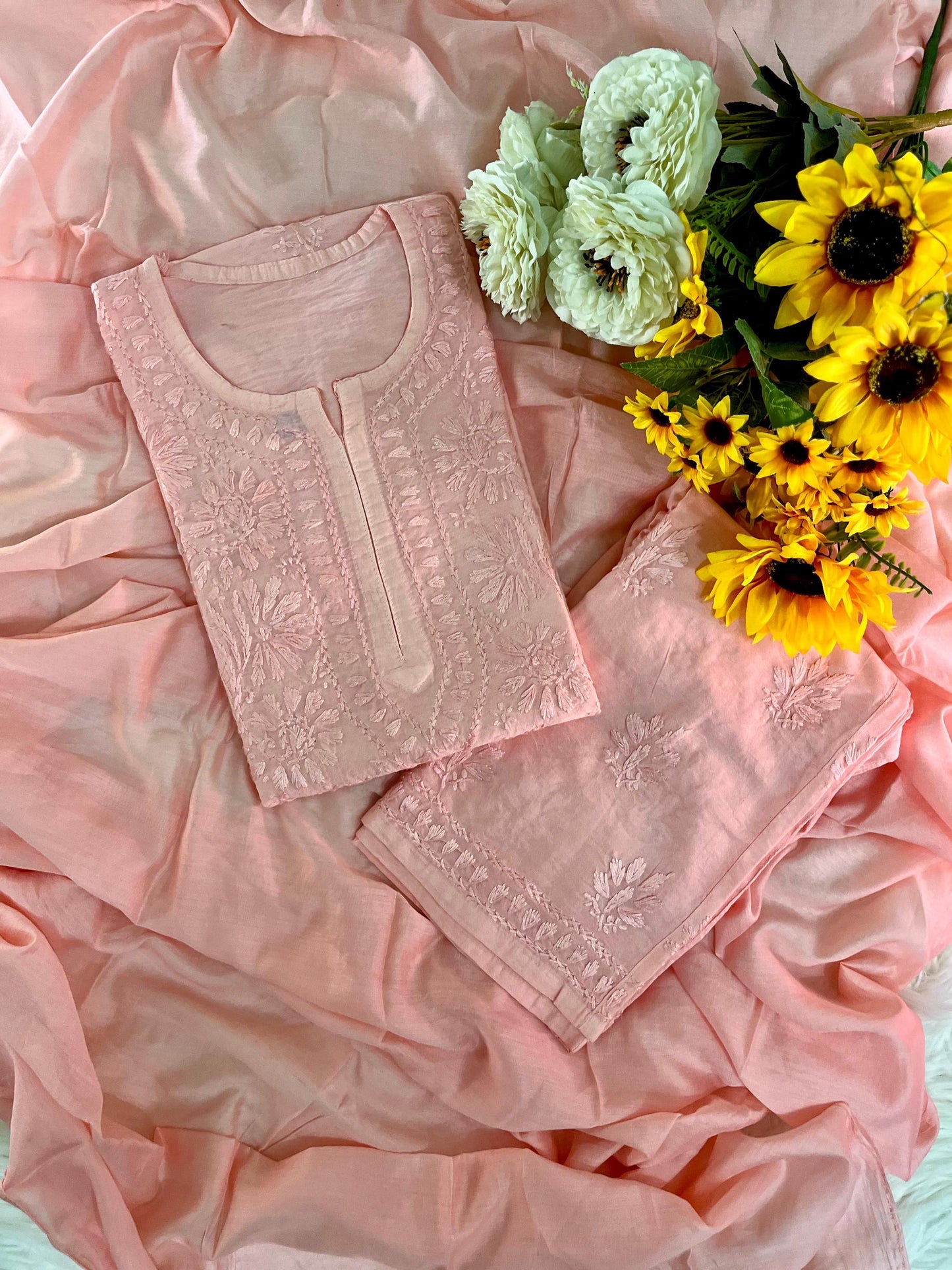 Handmade Chanderi Kurti Palazzo Dupatta Set, Traditional Chikankari Chikan Garments, Ethnic Festive Designer Suit