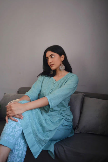 Dyeable Chikankari Dobby Cotton Kurti, Handcrafted Lucknowi Indian Tunic, Custom Color Summer Ethnic Top, Plus Size Soft Cotton Kurta
