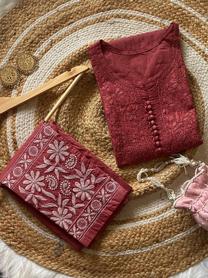 Dyeable Chikankari Dobby Cotton Kurti, Handcrafted Lucknowi Indian Tunic, Custom Color Summer Ethnic Top, Plus Size Soft Cotton Kurta