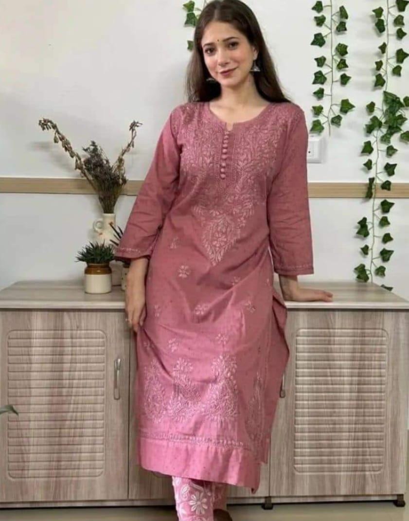 Dyeable Chikankari Dobby Cotton Kurti, Handcrafted Lucknowi Indian Tunic, Custom Color Summer Ethnic Top, Plus Size Soft Cotton Kurta