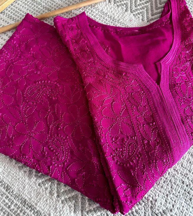 Resham Viscose Jaal Kurti, Handcrafted Lucknowi Indian Tunic, Plus Size Kurta, Traditional Embroidered Top, Luxury Ethnic Summer Dress