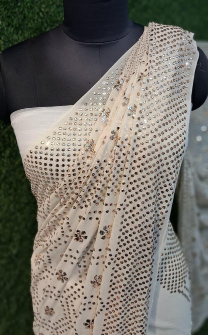 Heirloom Pure Georgette Saree, Handcrafted Chikankari Couture Sari, Elegant Luxury Indian Wedding Dress, Designer Traditional Ethnic Wear