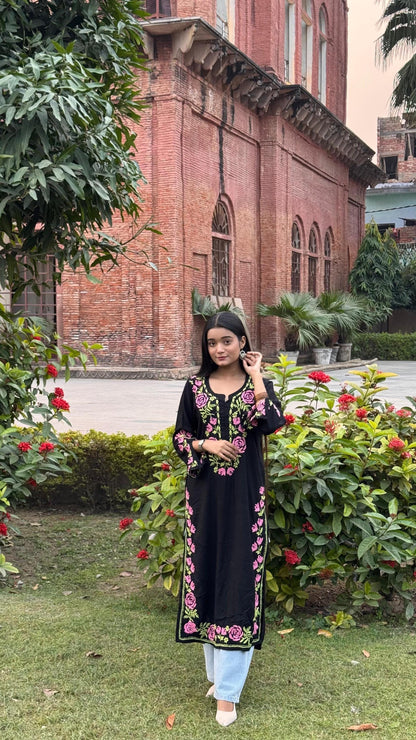 Rayon Chikankari Kurti Hand Embroidery, Women's Ethnic Tunic Top, Lucknowi Traditional Casual Dress, Indian Designer Apparel