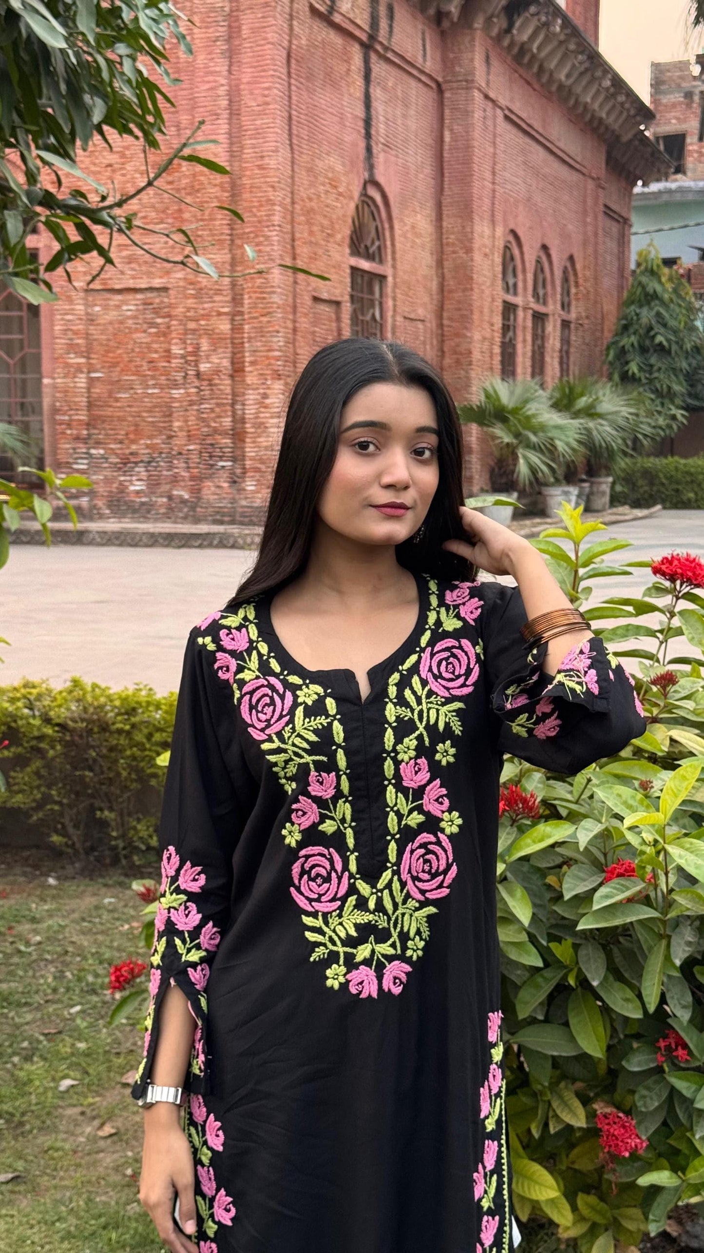 Rayon Chikankari Kurti Hand Embroidery, Women's Ethnic Tunic Top, Lucknowi Traditional Casual Dress, Indian Designer Apparel