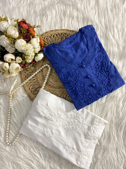 Butter Soft Dobby Cotton Short Top, Handcrafted Chikankari Tunic, Lucknowi Embroidered Boho Blouse, Summer Plus Size Ethnic Kurti