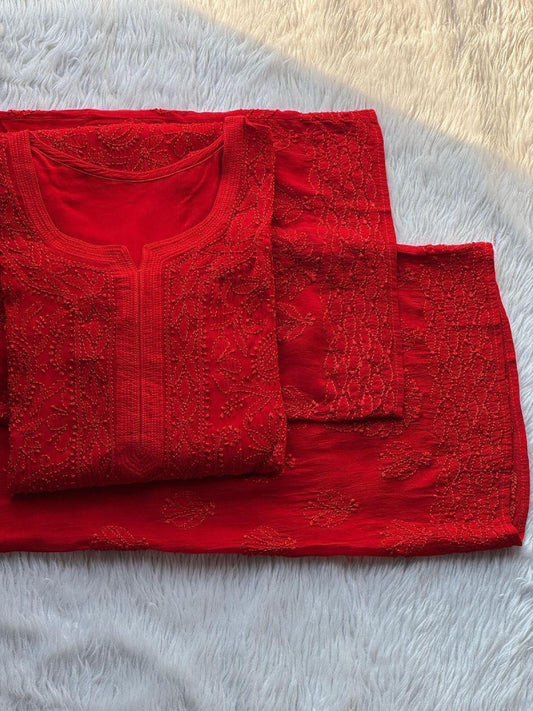 Luxe Viscose Chikankari Set Hand Embroidered, Women's Indian Ethnic Suit, Designer Traditional Apparel Outfit