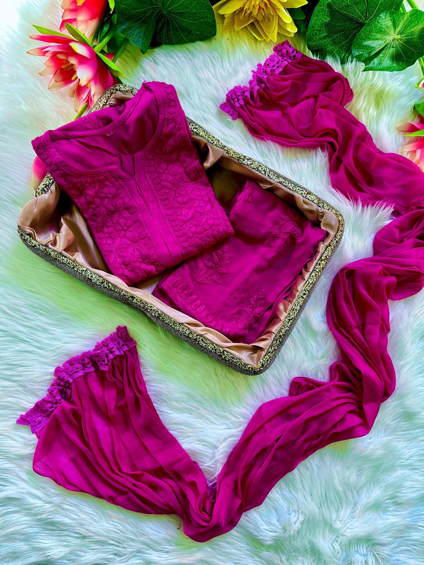 Chikan Kurta Set Rayon Hand-Embroidered 3-Piece Ghaspatti Co-ord for Women, S to 9XL Plus Size