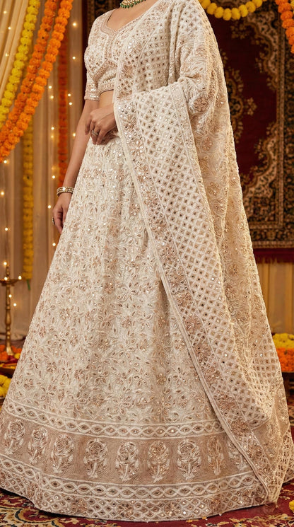 Custom Color Embroidered Lehenga Set | Lucknowi Chikankari | Unstitched